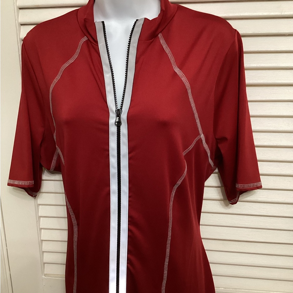 ASHLEY STEWART RED ZIP FRONT KNIT DRESS 2X